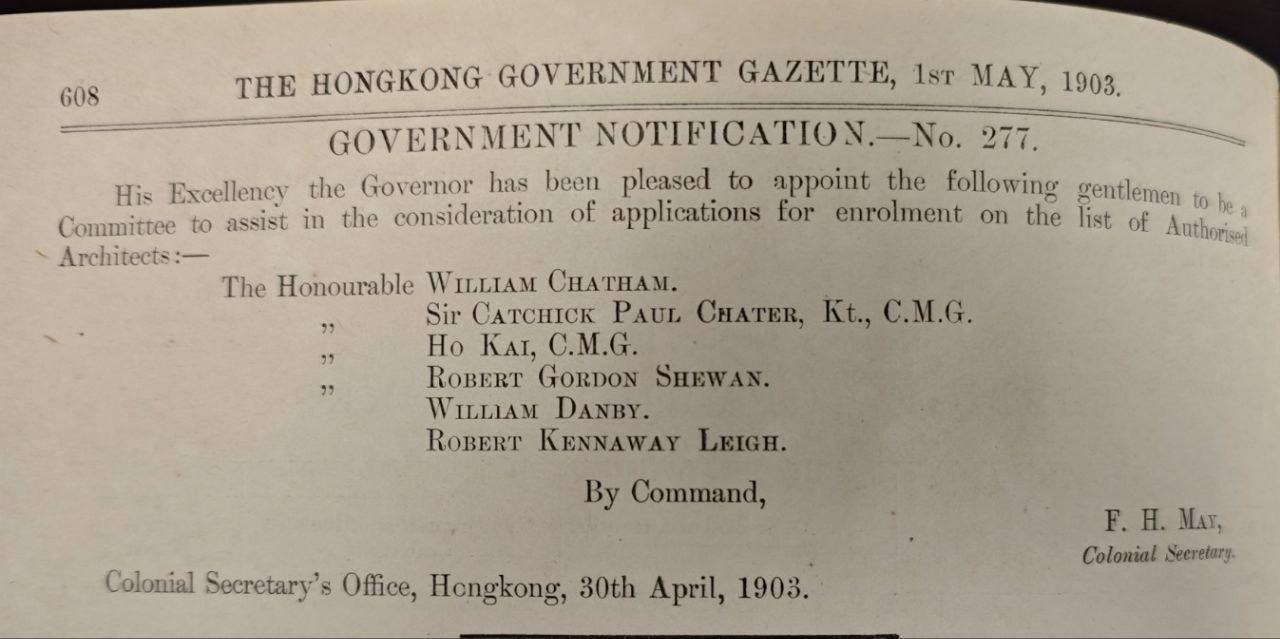 Hong Kong Government Gazette, 1 May 1903, Government Notification No. 277